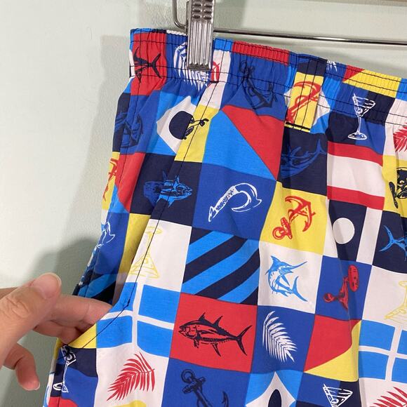 Columbia Men's PFG Nautical Fishing Checkered Swim Trunks Size L - Picture 9 of 10